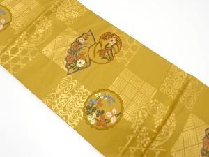 唐織　地紙に草花・古典柄織り出し名古屋帯